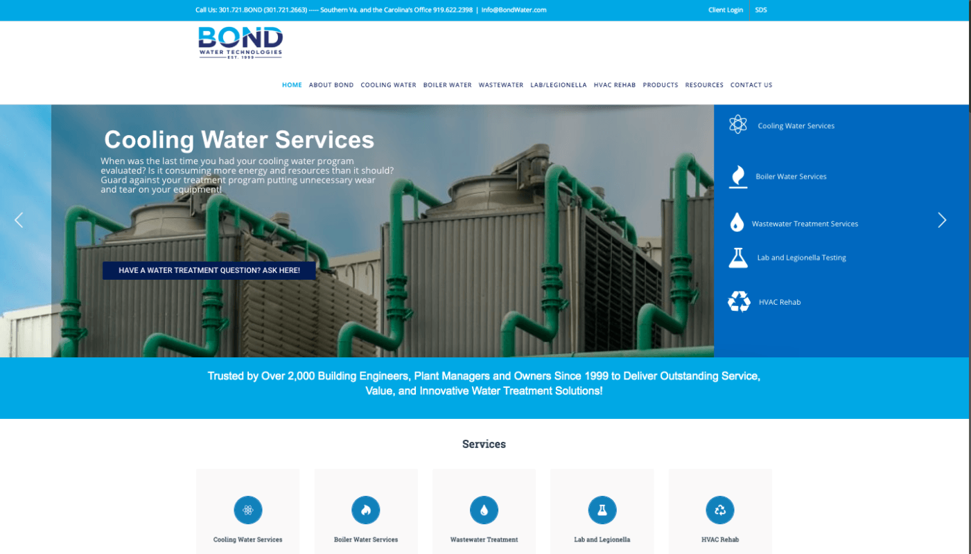 Bond Water Technologies New Website Home Page 