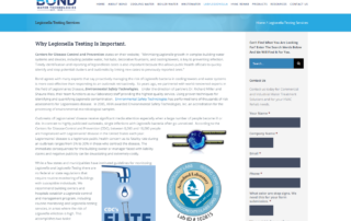 New Webpage on Bond Water Website Created by BTG Media: Promoting Legionella Testing 