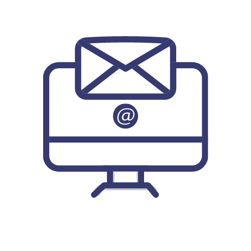 Email Marketing Icon showing computer screen @ sign and mail on top
